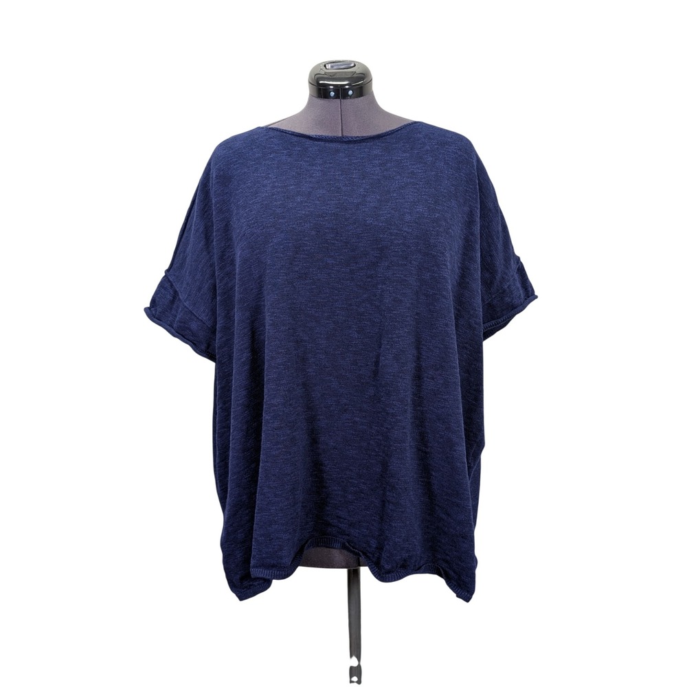 Free People FP Beach Womens S Navy Oversized Knit Sweater Top Short Sleeve Boxy